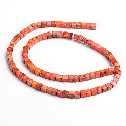 Orange Red Dyed Natural Imperial Jasper Cube Beads Strands, Orange Red, 6x6x6mm, Hole: 1mm, about 60pcs/strand, 15.3 inch