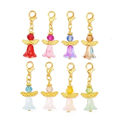 Золотой 8шт. подвесные украшения в виде ангела из сплава и стекла, Сплав с застежками когтя омара, золотые, 39 мм