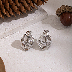 Платина Мода 304 серьги-гвоздики с узлами из нержавеющей стали, платина, 21x14.1 мм