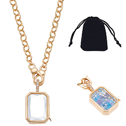 Rectangle 1 латунные подвески-медальоны с микропаве из прозрачных кубических цирконий и стекла, золотые, прямоугольные, 18.50 дюйм (47 см)