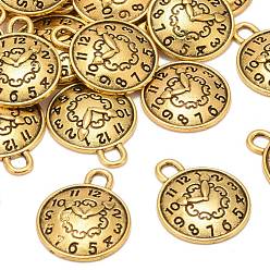 Antique Golden Metal Alloy Pendants, Cadmium Free & Lead Free, Clock, Antique Golden, 15x13x2mm, Hole: 2mm