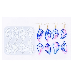 Белый Формы для подвесок своими руками, силиконовые формы для литья, для уф-смолы, изготовление изделий из эпоксидной смолы, крыло, белые, 102.5x94.5x4.5 мм, отверстие : 1.5 мм