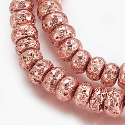 Rose Gold Plated Electroplated Natural Lava Rock Beads Strands, Long-Lasting Plated, Rondelle, Rose Gold Plated, 8.5~9x4.5~5mm, Hole: 1.2mm, about 81pcs/strand, 16.41 inch(41.7cm)