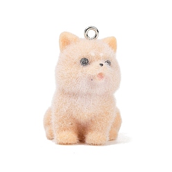 Собака Подвески из непрозрачной смолы с рисунком животных, с железной платиной петлей, собака, 30.5x23.5x25 мм, отверстие : 2 мм