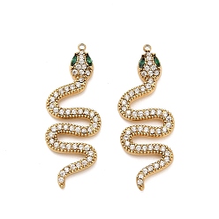 Настоящее золото 18K 304 подвески из нержавеющей стали, змея, с кубическим цирконием и стеклом, ионное покрытие (ip), реальный 18 k позолоченный, 34.5x12.5x4 мм, отверстие : 1 мм