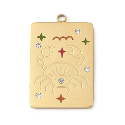 Рак 304 из нержавеющей стали стразы подвески, созвездия тема, золотые, рак, 27.5x17.5x2 мм, отверстие : 1.8 мм
