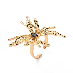 Золотой Открытое кольцо-манжета в виде бабочки из черного циркония, массивное кольцо из латуни для женщин, золотые, размер США 6 (16.5 мм)