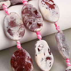 Dark Red Natural Fire Crackle Agate Beads Strands, Dyed & Heated, Twisted Flat Oval, Dark Red, 29~31.5x20~22.5x6.5~7.5mm, Hole: 2mm, about 10pcs/strand, 15.63''(39.7cm)