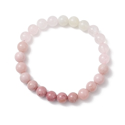 Смешанные камни 8.5Мм круглые браслеты из натуральных бусин родонита, розового кварца, белого лунного камня и розового опала, внутренний диаметр: 2-1/4 дюйм (5.6 см)