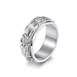 Stainless Steel Color Dragon Pattern Stainless Steel Rotating Finger Ring, Fidget Spinner Ring for Calming Worry Meditation, Stainless Steel Color, US Size 10(19.8mm)