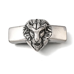 Лев 304 из нержавеющей стали слайд прелести, для изготовления кожаных браслетов, прямоугольные, античное серебро, лев, 45x25.5x16 мм, отверстие : 10x5 мм