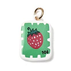 Клубника Печать 304 подвески из нержавеющей стали, средний весенний зеленый, золотые, прямоугольник с подвеской в виде клубники, 23.5x16x3.6 мм, Перейти кольцо: 6x1 мм, внутренний диаметр: 4 мм