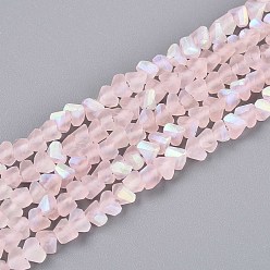 Pink Матовые прозрачные стеклянные бусины, треугольные, с половиным покрытием, с покрытием AB цвета, розовые, 2.5~3.5x4~4.5x4~4.5 мм, отверстие : 0.9 мм, около 135 шт / нитка, 11.61 дюйм (29.5 см)