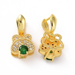 Real 18K Gold Plated Brass Micro Pave Green Cubic Zirconia Ice Pick Pinch Bails, Butterfly, Real 18K Gold Plated, 17x8.7x7mm
