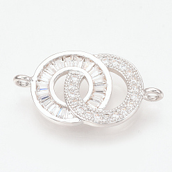 Платина Латунные микро проложить кубических ссылки циркония, прозрачные, круг, платина, 23x12x2 мм, отверстие : 2 мм