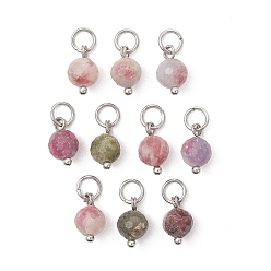 Платина Кулоны с турмалином из натуральных цветов сливы, граненые круглые подвески, с 304 кольцами из нержавеющей стали, платина, 10x6 мм, отверстие : 3.5 мм