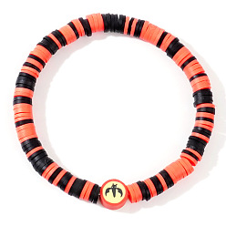 Оранжевый Браслеты из полимерной глины хейши на Хэллоуин, пластиковые украшения для женщин, плоские круглые с битой, оранжевые, 6.89 дюйм (17.5 см)