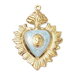 Azul Claro 304 colgantes de esmalte de acero inoxidable, encantos del sagrado corazón, revestimiento de iones (ip), dorado, azul claro, 47x34x6 mm, agujero: 1.8 mm