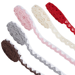 (52) Непрозрачная лаванда 30 ярдов 5 цветов хлопчатобумажная плетеная волнистая кружевная лента, для аксессуаров для одежды, разноцветные, 5/8 дюйм (15 мм), 6 ярды / цвет