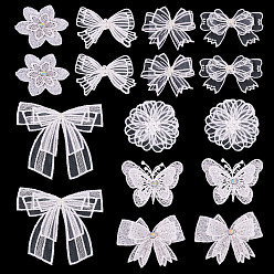 Mixed Shapes 16 шт. 8 стили полиэстеровое кружево вышивка нитками приклеивание/пришивание заплаток, аппликации из ткани, белые, бантом, разнообразные, 41~105x53.5~91x0.5~3.5 мм, 2 шт / стиль