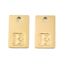 Letter B 304 Stainless Steel Pendants, Rectangle with Letter Charms, Real 18K Gold Plated, Ion Plating(IP), Letter B, 16x10x1.4mm, Hole: 1.8mm