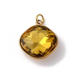 Желтый 316 подвески из граненого стекла из нержавеющей стали, ромб, ионное покрытие (ip), реальный 18 k позолоченный, с петлей, желтые, 17x14.5x6.5 мм, отверстие : 2.5 мм
