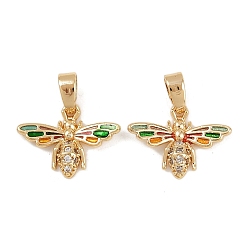 Разноцветный Латунные микро проложить кубического циркония подвески, без кадмия и без свинца, с эмалью, прелести пчел, реальный 18 k позолоченный, красочный, 11.5x15.5x2.5 мм, отверстие : 4.5x2 мм