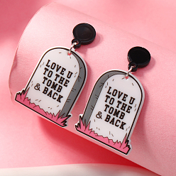 Слово Креативные акриловые серьги-гвоздики с мультяшным принтом, модный хэллоуин, слово