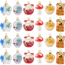 (52) Непрозрачная лаванда 24шт 6 стили фарфоровые подвески, разнообразные, с фурнитурой позолоченной латунной, разноцветные, 16~20 мм, 4 шт / стиль