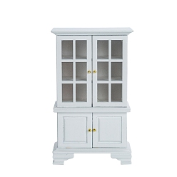 Белый Миниатюрная современная стеклянная витрина, кукольный домик ремесло коллекционная корпусная мебель орнамент, белые, 92x43x156 мм