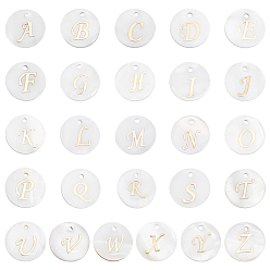 Letter A~Z 52 шт. 26 стили натуральная ракушка золотая эмаль плоская круглая с подвесками в виде букв, цвет морской раковины, Письмо ~ Z, 15x2~2.5 мм, отверстие : 1.5 мм, 2 шт / стиль