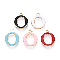 Letter O Стойки обшивки сплава эмали подвески, письмо амулеты, без кадмия, без никеля и без свинца, золотые, Письмо O, 15.5~19.5x5.5~16.5x2.5 мм, отверстие : 1.8~2 мм