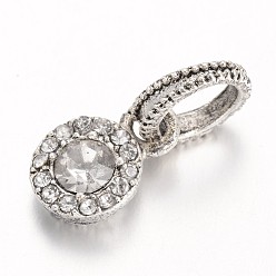 Crystal Antique Silver Plated Alloy Rhinestone European Dangle Charms, Flat Round Large Hole Pendants, Crystal, 19mm, Hole: 6mm