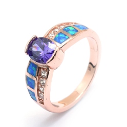 Roségold Zirkonia Fingerringe, mit synthetischen Opal- und Messingbefunden, langlebig überzogen, ellipsenförmige, Größe 7, mauve, Roségold, 17.5 mm