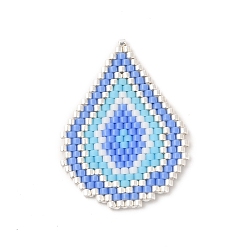 Cornflower Blue Handmade Loom Pattern MIYUKI Seed Beads, Teardrop Pendants, Cornflower Blue, 34.5x25.5x1.5mm, Hole: 0.8mm