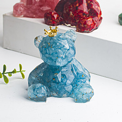 Аквамарин Натуральный аквамарин, корона, медвежонок, украшения для витрины, фигурка из смолы для украшения дома, украшение для дома по фэн-шуй, 62x65x53 мм