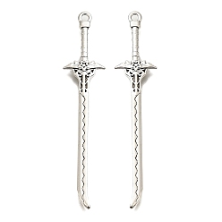 Античное Серебро Тибетский сплав стиля большие кулоны, без кадмия и без свинца, очарование меча, античное серебро, 69.5x14x3 мм, отверстие : 1.5 мм, Около 159 шт / 500 г