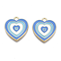 Светло-Голубой Подвески из легкого сплава золота с эмалью, без кадмия и без свинца, сердце, Небесно-голубой, 21.5x18.5x1.5 мм, отверстие : 2 мм