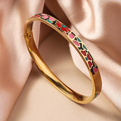 Красный 304 из нержавеющей стали эмаль браслеты, шарнирные браслеты для женщин, ионное покрытие (ip), реальный 18 k позолоченный, красные, внутренний диаметр: 2-3/8 дюйм (6 см)