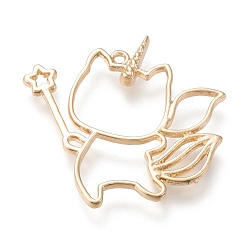 Light Gold Подвесные подвески из сплава, для diy уф смолы, эпоксидная смола, Прессованные цветочные украшения, без кадмия и без свинца, ангел единорог, золотой свет, 34x37x3 мм, отверстие : 1.6 мм