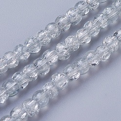 Dark Gray Crackle Glass Beads Strands, Round, Dark Gray, 4~5mm, Hole: 1.2mm, about 101pcs/strand, 14.3 inch(36.5cm)