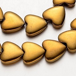 с Золотистым Покрытием Гальванизировать немагнитных синтетический гематит нитей бисера, сердце, с золотым покрытием, 15x15x5 мм, отверстие : 1 мм, около 31 шт / нитка, 15.7 дюйм