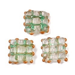 Светло-зеленый Бусины ручной работы бусины золотого песка, бусины ручной работы, квадратный, с эмалью, светло-зеленый, 19~19.5x20x7~8 мм, отверстие : 1.2~1.6 мм