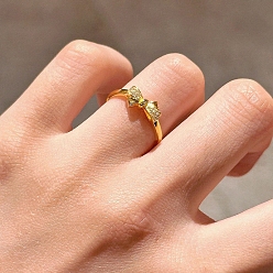 Золотой Регулируемые кольца из латуни с бантом и микро-паве с прозрачным фианитом для женщин, золотые, бант : 12.5x7 мм