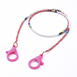 Deep Pink (Jewelry Parties Factory Sale)Personalized Beaded Necklaces, with Evil Eye Lampwork Round Beads, Glass Seed Beads and Plastic Lobster Claw Clasps, Deep Pink, 24.21 inch(61.5cm)
