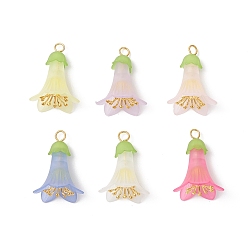 Цветок Прозрачные колпачки акриловая бисера, Подвески в виде цветка тюльпана с прозрачными матовыми акриловыми бусинами, прозрачными стеклянными бусинами и железными штифтами с плоской головкой, цветок, 31.5x22.5x22 мм, отверстие : 3.2 мм