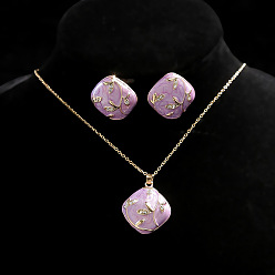 Фиолетовый Комплекты из эмалевых ожерелий и серег-гвоздиков с ромбовидной формой, золотые, фиолетовые, 450 мм