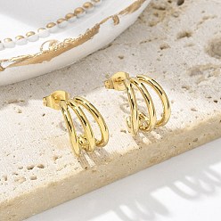 Золотой 304 тройные серьги-гвоздики в форме буквы С из нержавеющей стали для женщин, с 316 ушными шпильками из хирургической нержавеющей стали, ионное покрытие (ip), золотые, 13.5x18x9~10 мм