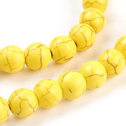 Gold Synthetic Turquoise Beads Strands, Dyed, Round, Gold, 8mm, Hole: 1mm, about 50pcs/strand, 15.35 inch