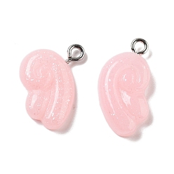 Pink Непрозрачные подвески смолы, с платиново-железными петлями, крыло, розовые, 22.5x12.5x4 мм, отверстие : 2 мм